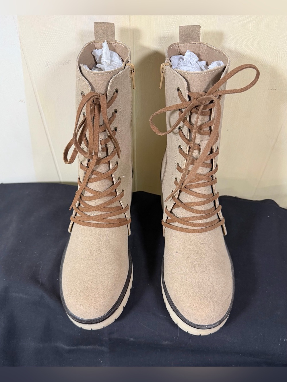VICI - DANNY LACE UP HEELED BOOT - LATTE COLOR SIZE 8.5 Faux Suede